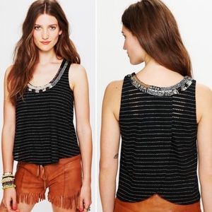 Free People Aztec Louie Split Back Beaded Embellished Tank Top Sz XS